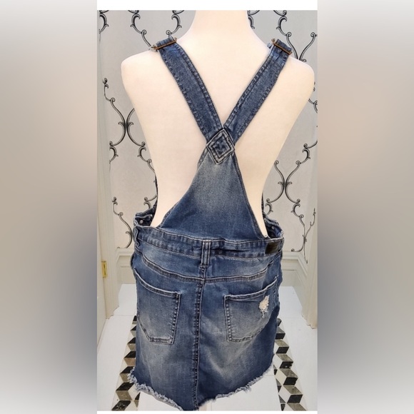 CELEBRITY PINK DISTRESSED DENIM OVERALL DRESS *like new* - Picture 12 of 12